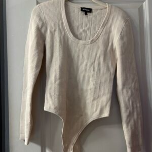 Express Cream Ribbed Bodysuit